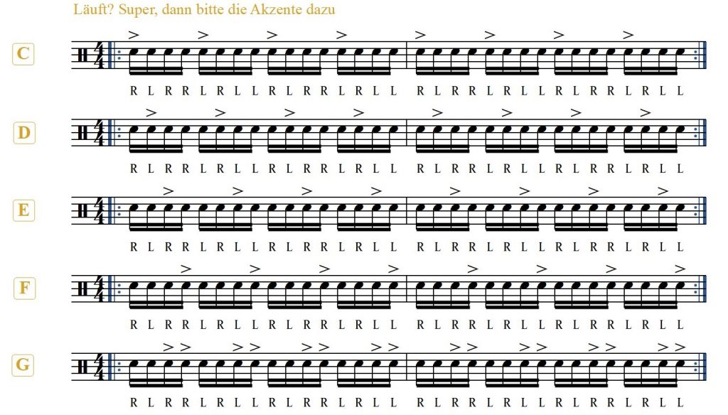 Paradiddle Übungen mit Akzenten