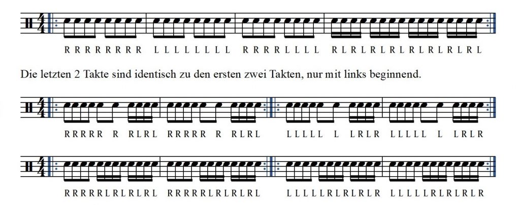 Single Stroke Übung mit 8el und 16tel Noten gemischt