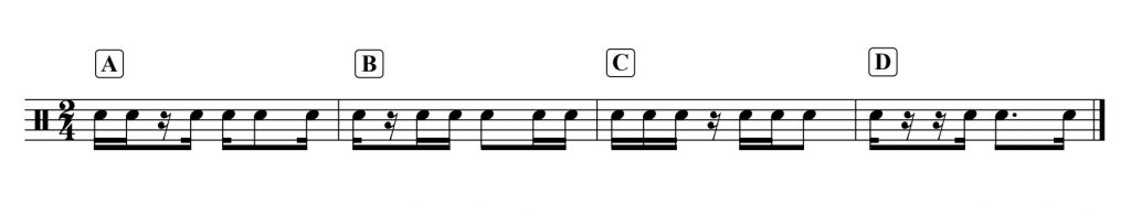 Verschiedene Rhythmusmuster in alternativen Schreibweisen